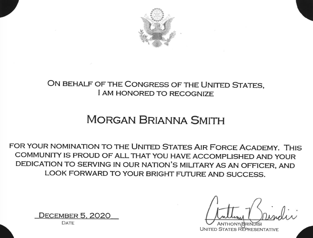 Senior Morgan Smith nominated for appointment to the United States Air ...